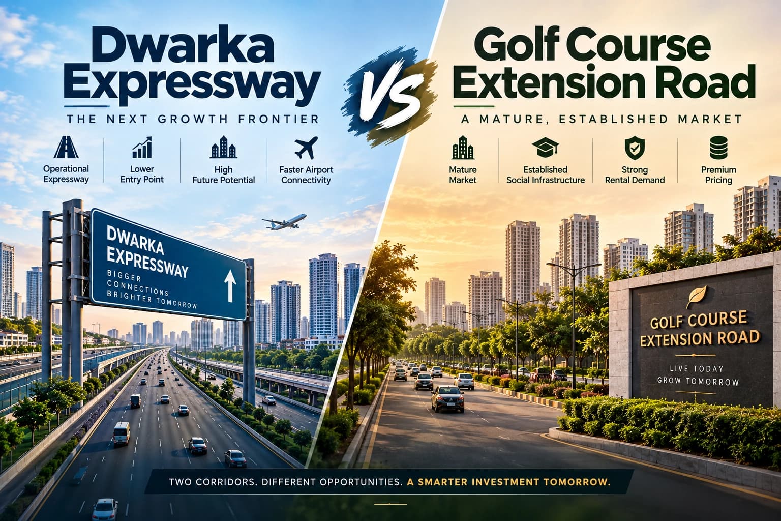 Dwarka Expressway vs Golf Course Extension Road — Which Is a Better Investment?